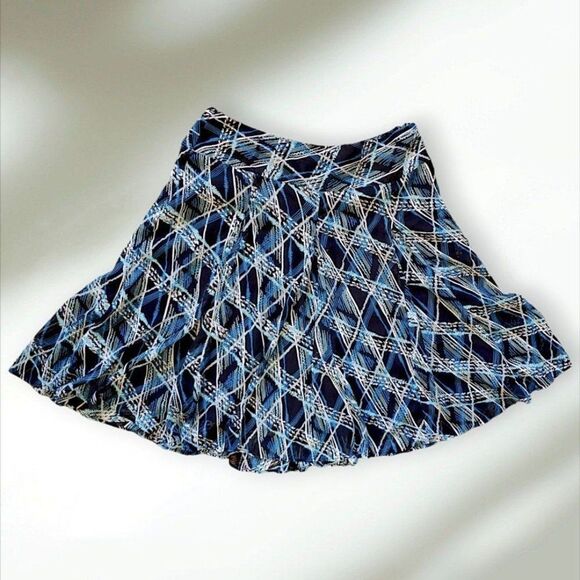 Apostrophe Blue & Black Chiffon Fully Lined Below Knee Midi Skirt Womens 14 EUC - Picture 2 of 8